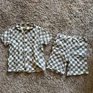 R+B Organic Boys Checkered Matching Set – Button Shirt + Shorts Size 6